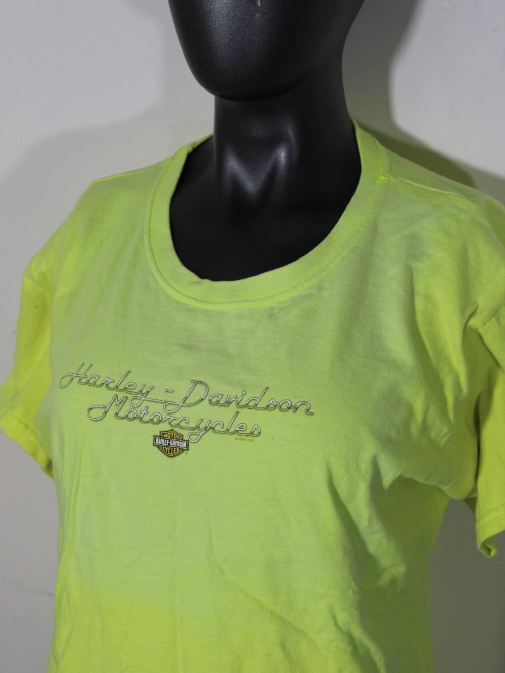 Vintage Harley-Davidson Neon Yellow Cursive Script Logo T-Shirt